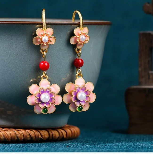 Authentic Blooming with Abundance: 18K Gold Plated Jade Flower Earrings