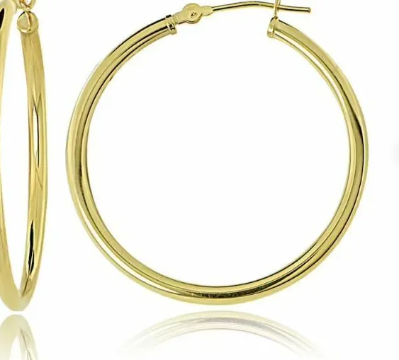 Authentic 14K Gold Plated 925 Sterling Silver Round French Lock Hoop Earrings 20MM