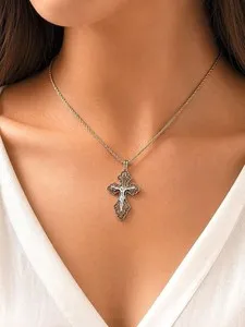Authentic 18K Antique Gold Plated Crucifix Cross Pendant Necklace Jesus Christ Gift