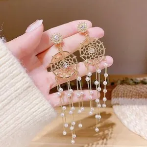 Authentic Celestial Dreamcatcher Gold-Plated Tassel Earrings