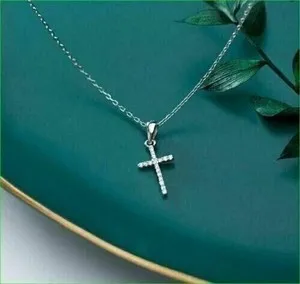 Authentic Celestial Cross Pendant with 1‑Carat Radiant Lab‑Created Diamond – 14K White Gold Aura
