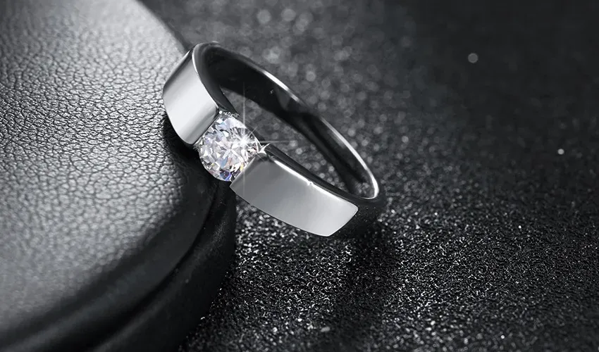Authentic Moissanite Crescent Ring A Golden- Veined Talisman Of Clarity And Sacred Vows