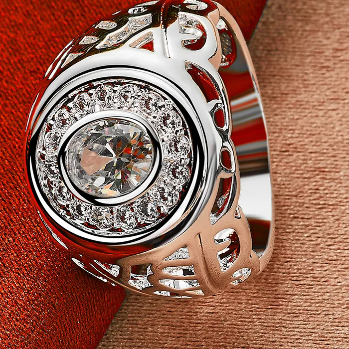 Authentic 925 Sterling Silver Round Big Zircon Ring For Man Women Popular Jewelry Party Wedding Engagement Charm Accessories