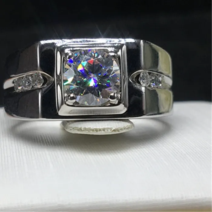 Authentic Handsome Solitaire Male 7mm Lab Diamond cz Ring 925 sterling silver Engagement Wedding band Rings for men Anniversary Jewelry