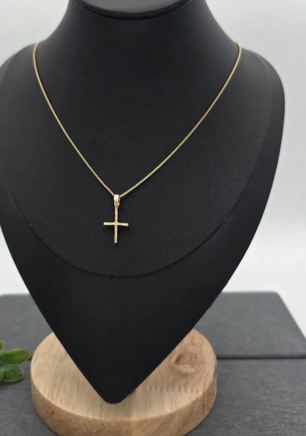 Authentic Gold Cross Necklace, Tiny Cross Necklace, 14k Gold Plated, 1mm Box Chain