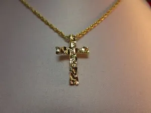 Authentic Celestial Nugget Cross – 14K Gold‑Plated Charm on Adjustable Rope Chain