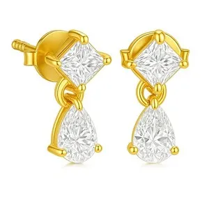 Authentic Celestial Raindrop: 18K Gold-Plated Princess-Cut Talismans