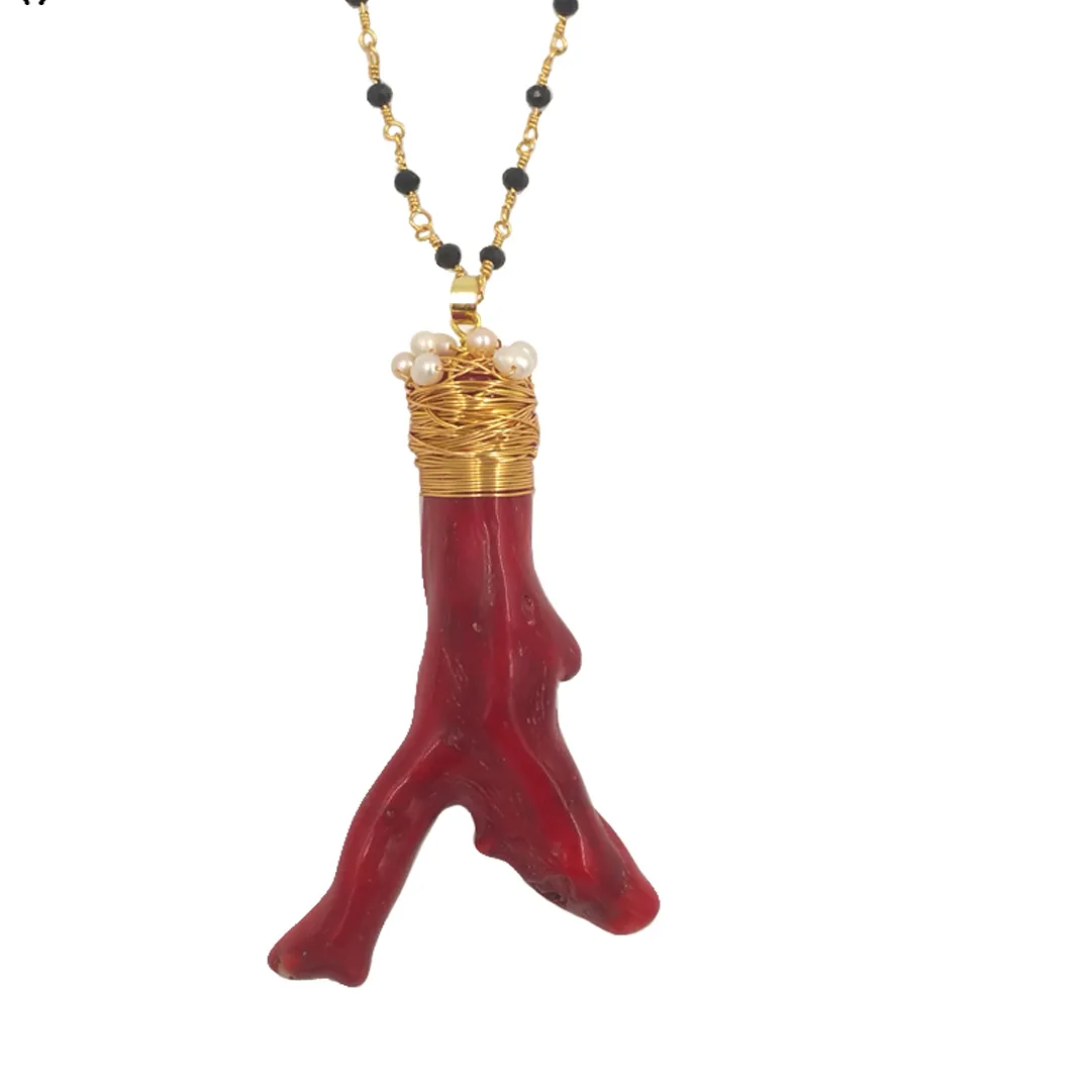 Authentic Wt- Jn236 Wkt Elegant Style Red Coral Necklace Gold Plated Necklace Design Dream Style