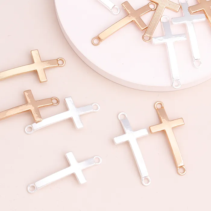 Authentic Leslie 20pcs 35x16mm Connectors Beads Gold Silver Color Cross for Pendants DIY Necklaces Handmade Making Jewelry Finding