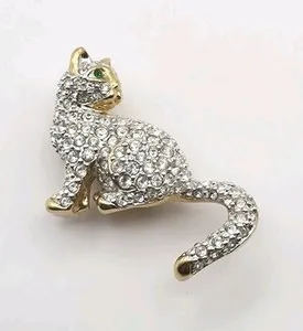 Authentic Golden Kitten Brooch – Crystal Green Eyes of the Swan Spirit