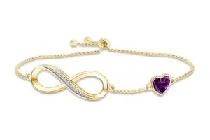 Authentic Radiant Heart Amethyst & Diamond Talisman Bracelet in 14K Gold-Plated Silver