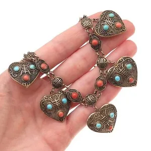 Authentic The Golden Lotus Heart: Antique Turquoise and Coral Talisman