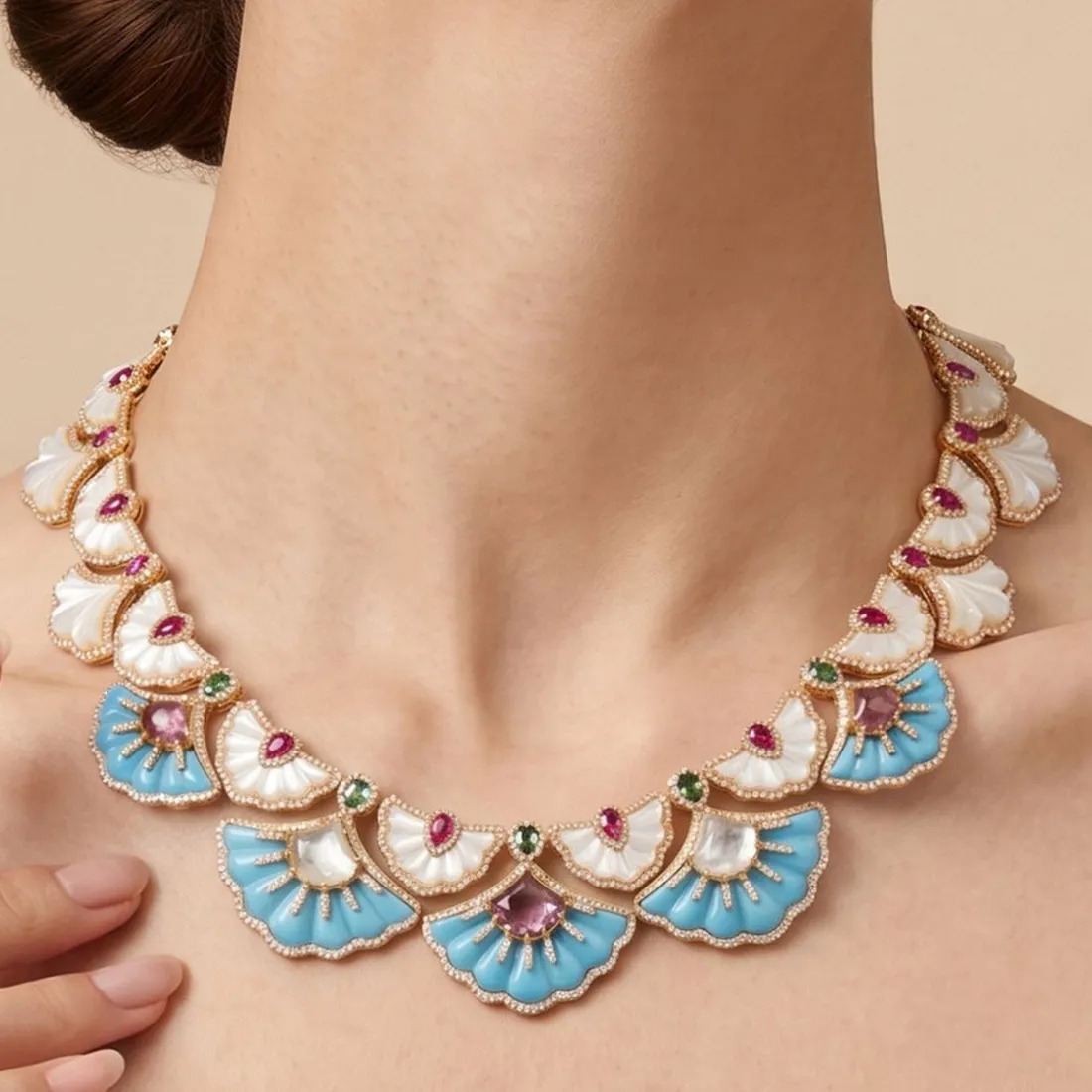 Authentic The Azure Tides Choker of Sacred Geometry and Radiant Gold