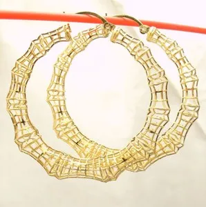Authentic Bamboo Whispers: 1 3/4" Golden Filigree Hoop Earrings of Serenity