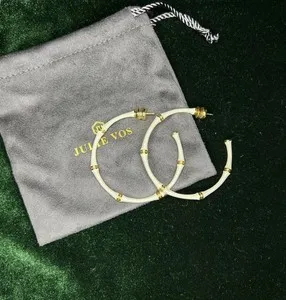 Authentic Julie Vos Bamboo Earring- LARGE IVORY ENAMEL-NWOT 18K Gold Plated