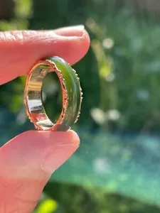 Authentic Bamboo Serenity: Vintage Green Nephrite Jade on 14K Gold Plated Ring