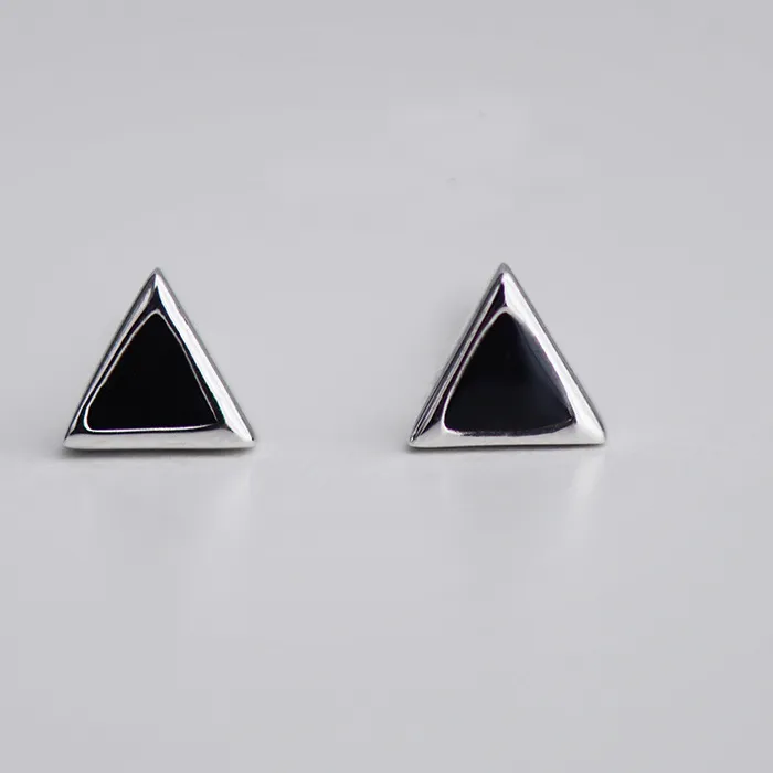 Authentic 925 Sterling Silver Drop Triangle Stud Earrings Casual Style Earings Personality Sterling- Silver- Jewelry