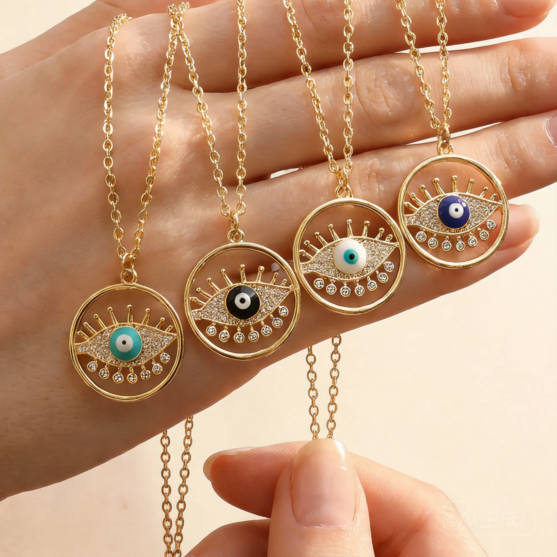 Authentic Gold Plated Copper Lucky Evil Eye Necklace Enamel Rhinestone Inlaid Turkish Evil Eye Pendant Amulet For Protection Blessing Good