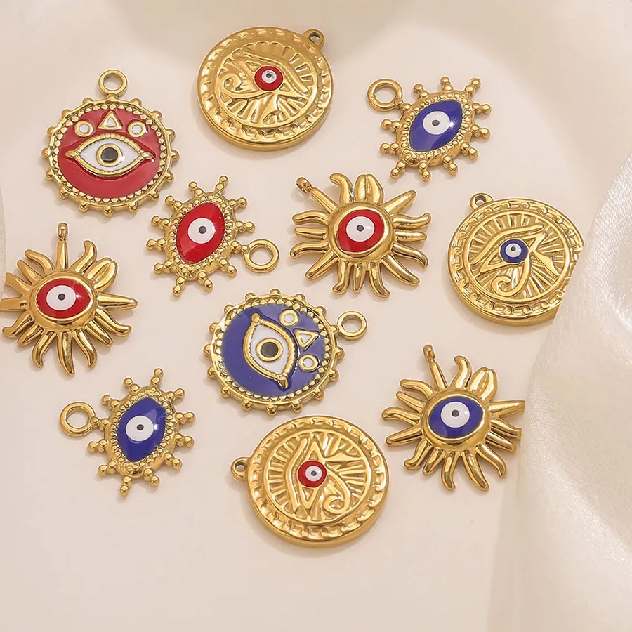 Authentic 5pcs Gold Plated Enamel Evil Eye Charms DIY Women Earrings Necklace Lucky Eye Pendant Jewelry Making Accessories