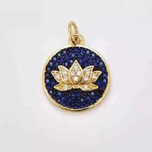 Authentic 14k Yellow Gold Plated 2Ct Round Cut Lab-Created Sapphire Lotus Flower Pendant