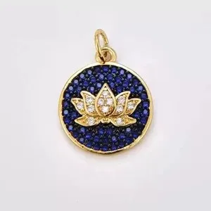 Authentic 2Ct Round Cut Lab-Created Sapphire Lotus Flower Pendant 14K Yellow Gold Plated