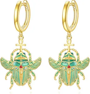 Authentic Scarab Earrings Gold Plated 925 Sterling Silver Beetle Egyptian Jewelry Gifts