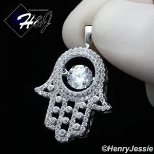 Authentic 925 STERLING SILVER ICY BLING CZ GOLD PLATED/SILVER 3D HAMSA HAND PENDANT*SP256