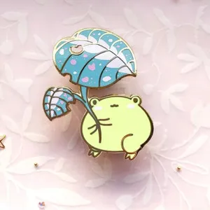Authentic Golden Frog Enamel Pin: Leaf Umbrella Protector