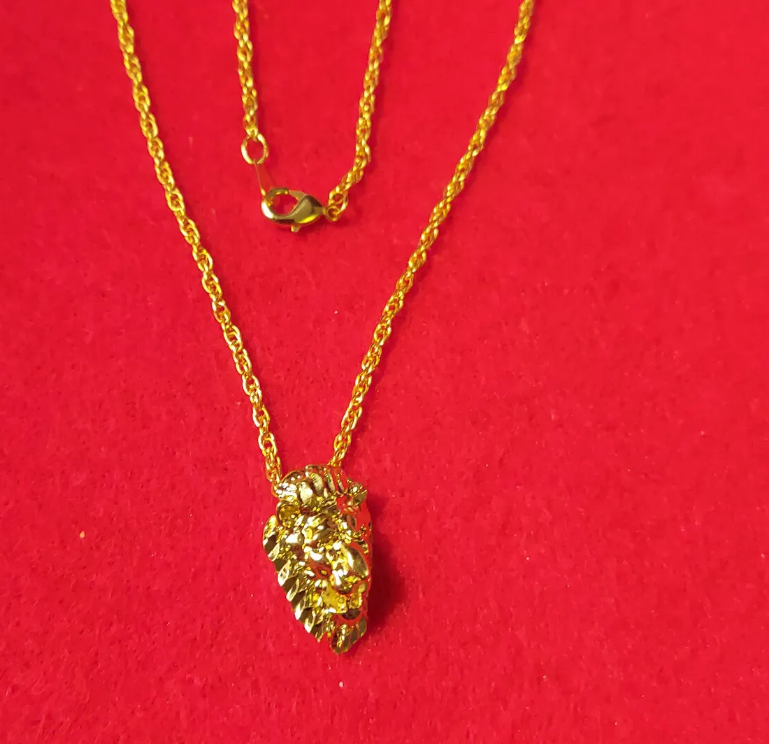Authentic 14KT GOLD PLATED LION CHARM WITH 24 INCH ROPE CHAIN NECKLACE- 2514