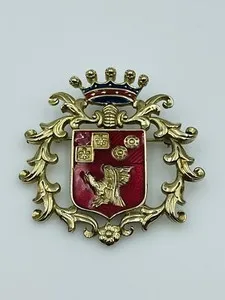 Authentic The Heraldic Aegis Vintage Gold-Plated Enamel Crest Pin Pendant