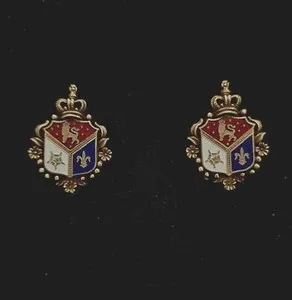 Authentic The Heraldic Crest Enamel and 10k Gold-Plated Vintage Screw-Back Earrings