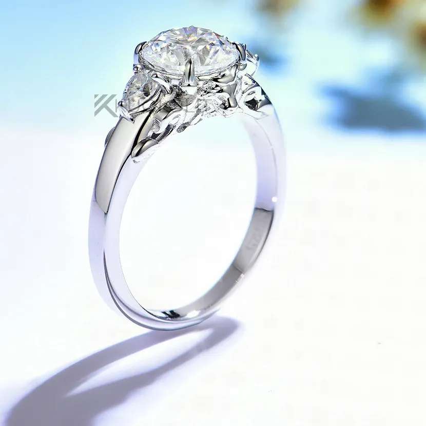 Authentic 7.5Mm Round D Vvs1 Lion Solitaire Moissanite Ring Gra Certified Pass Diamond Tester Anti Allergy Never Fade S925 Sterling Silver Yellow Gold Plated Jewelry Christmas Anniversary