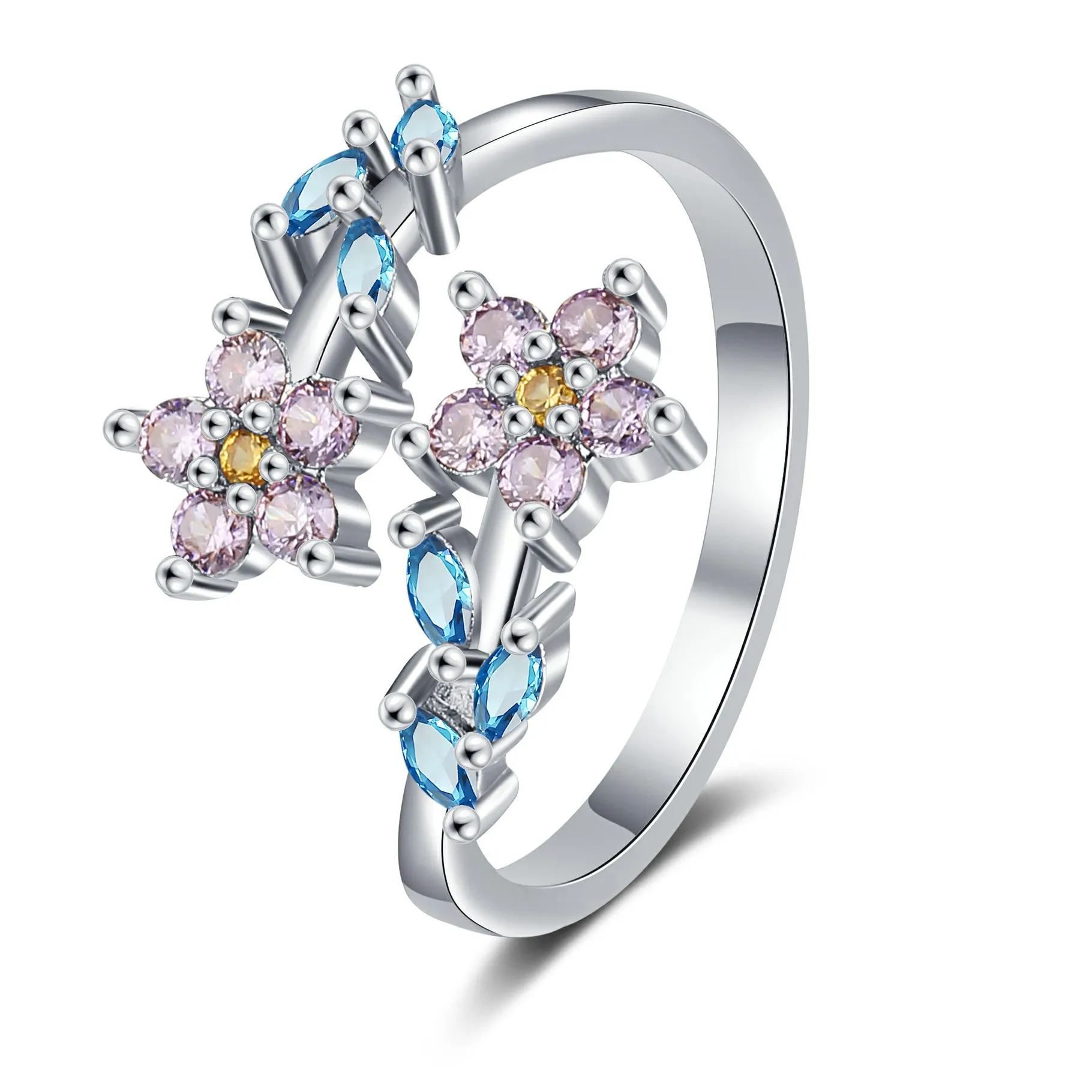 Authentic Blooming Crown Of The Enchanted Garden A Sterling Silver Flower And Leaf Ring With Inlaid Zircon
