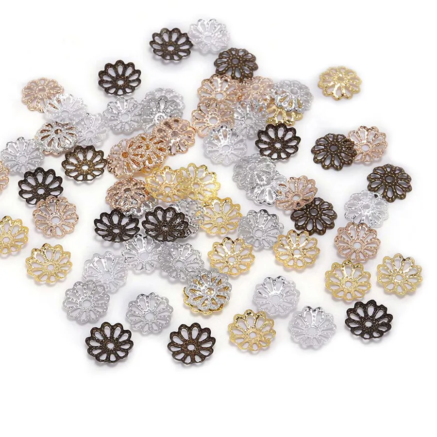 Authentic 200pcs 6mm 9mm Bulk Gold Plated Flower petal End Spacer Beads Caps Charms Bead Cups For DIY Jewelry Making Accessories