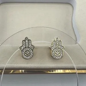 Authentic Celestial Hamsa Hand Amulet Earrings in Radiant Gold
