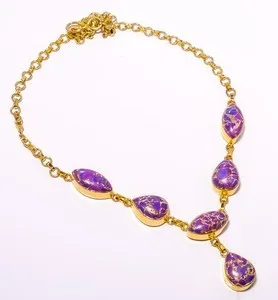 Authentic Radiant Veil of the Mystic: Natural Purple Turquoise and Gold-Plated Amulet Necklace