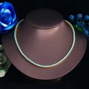 Authentic Celestial Azure Horizon Gold-Plated Tennis Necklace