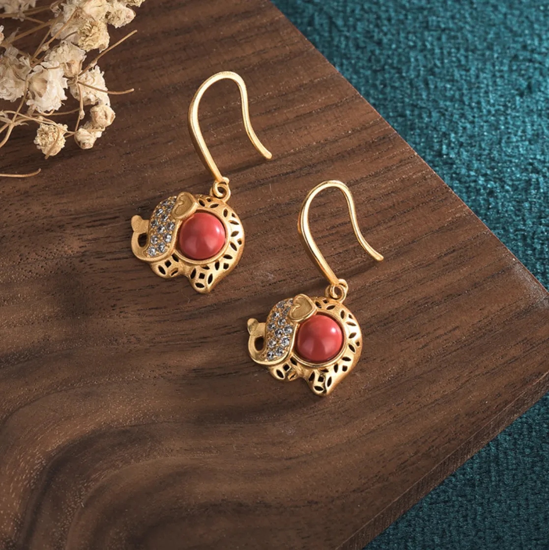 Authentic Elysian Pachyderm Whispers: Jade and 18K Gold Bohemian Talisman Earrings