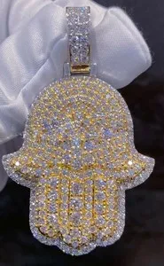 Authentic Radiant Hamsa Hand Moissanite Talisman in 14K Gold Plate