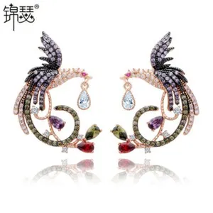 Authentic Ethereal Phoenix Ascent Colored Zircon Gold-Plated Earrings