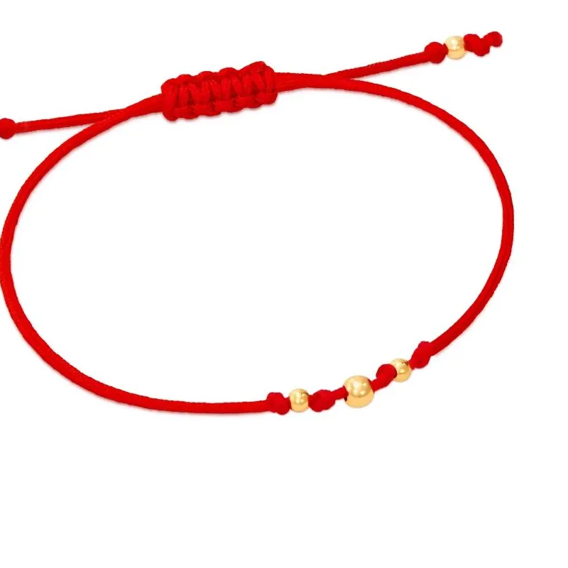 Authentic 3mm 4mm Gold-plated Filled Beads Red String Handmade Bracelet Women Beads Adjustable Rope Jewelry