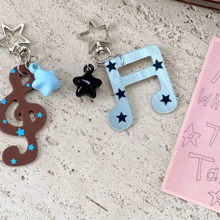 Authentic Celestial Melody Keyring: The Pentagram and Music Note Talisman