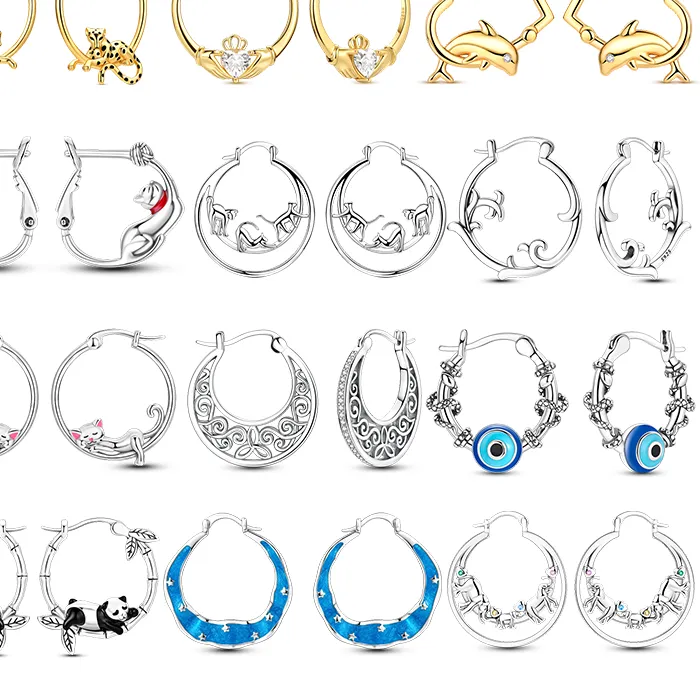 Authentic Celestial Menagerie Hoop Earrings in 925 Sterling Silver with Protective Blue Eye