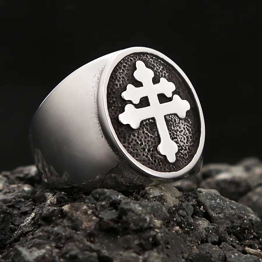 Authentic Cross Of Lorraine Ring Classic Catholic Lorraine Cross Signet Ring Punk Biker Jewelry