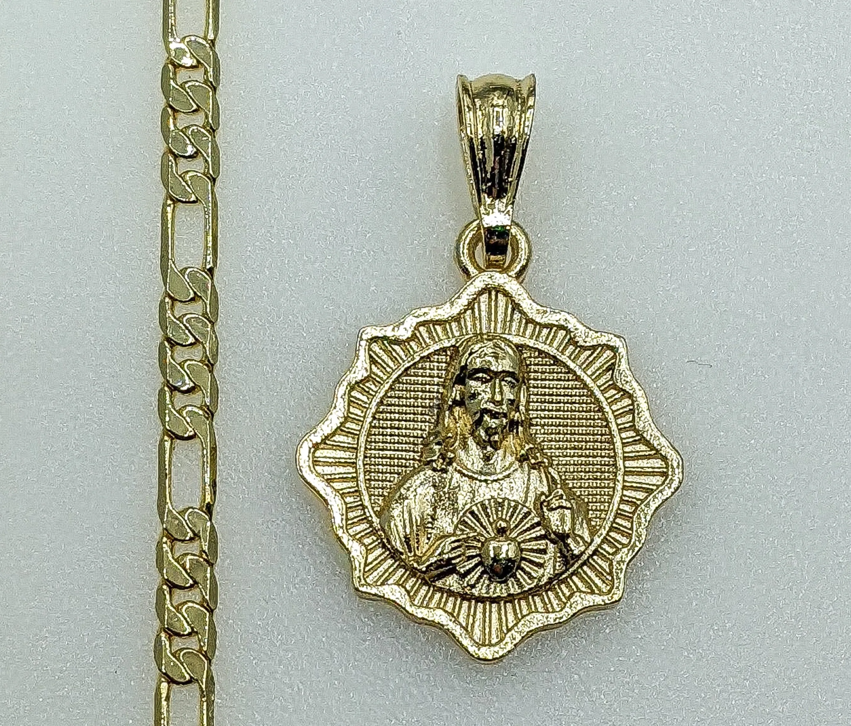 Authentic Gold Plated Sacred Heart Jesus 4mm Chain Necklace Sagrado Corazon Jesucristo