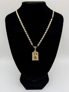 Authentic 18" Gold Plated Sacred Heart of Jesus Medallion CZ Frame Mariner Chain