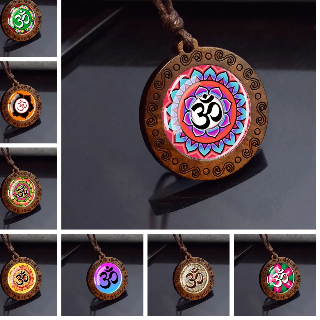 Authentic Sacred Om Wooden Glass Pendant: Anchor for Yoga and Meditation