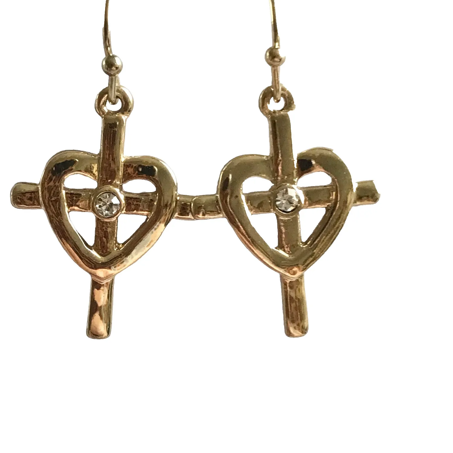 Authentic Sacred Heart Cross Talisman Earrings – Radiant Gold Plated Crystal of Divine Protection