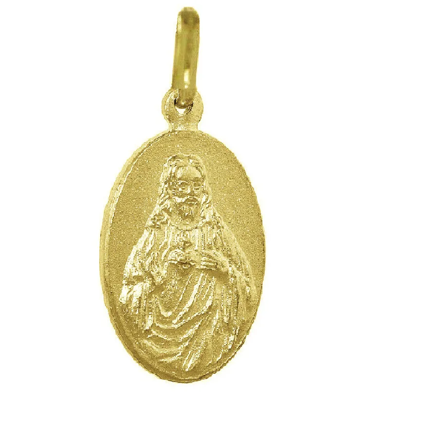 Authentic Sterling Silver Yellow Gold Plated Necklace, Sacred Heart of Jesus Pendant Charm
