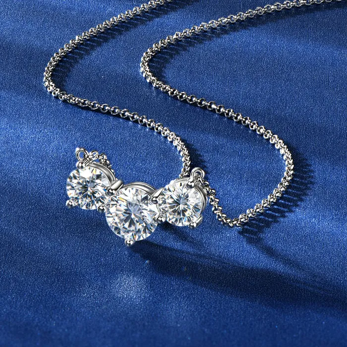 Authentic Celestial Tri‑Star Moissanite Pendant – 925 Silver Luck Charm